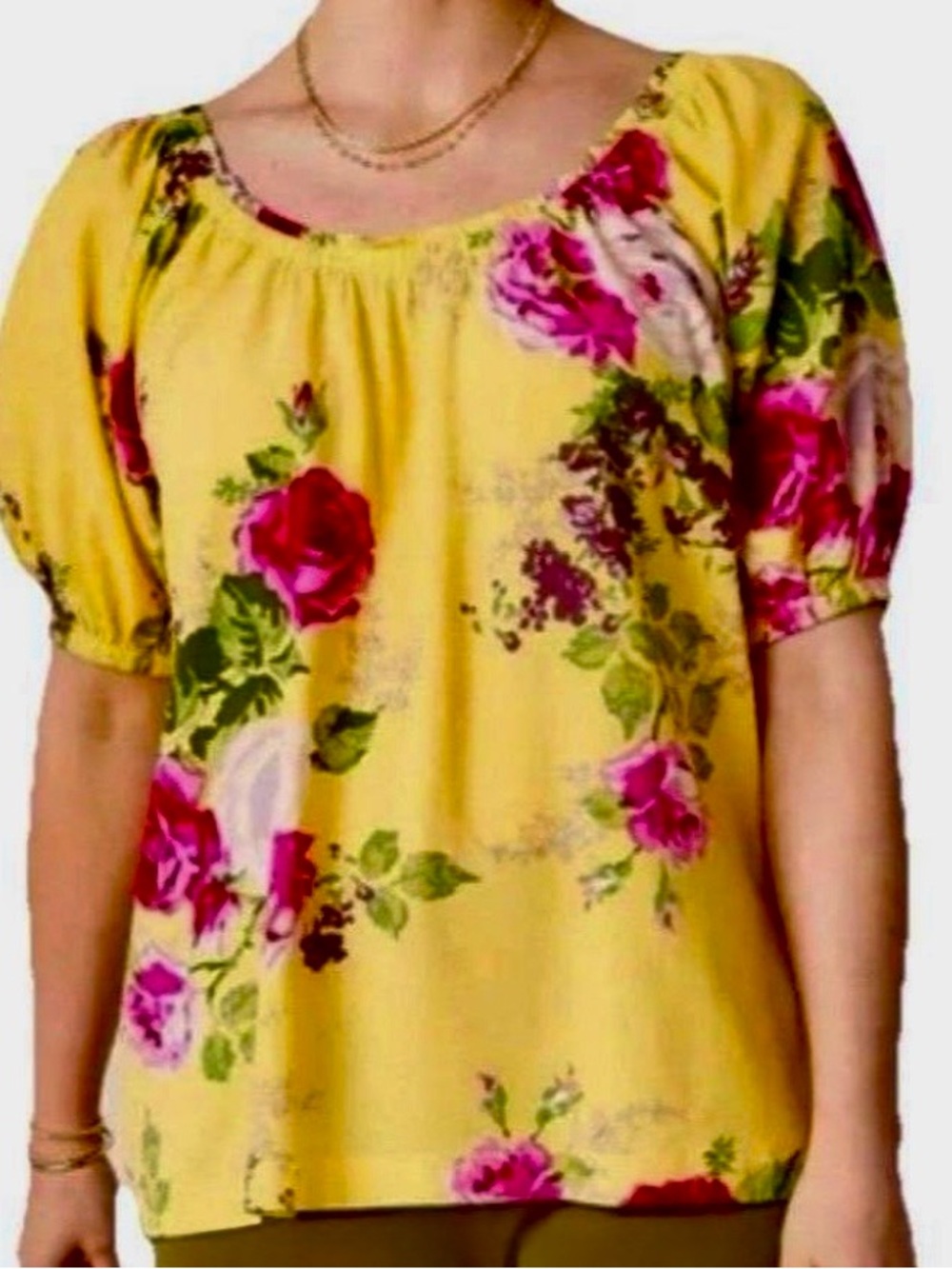 Matilda Jane Yellow Floral Blouse with Pink Rose Print